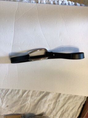 Express Black Leather Belt with Silver Oval Buckle